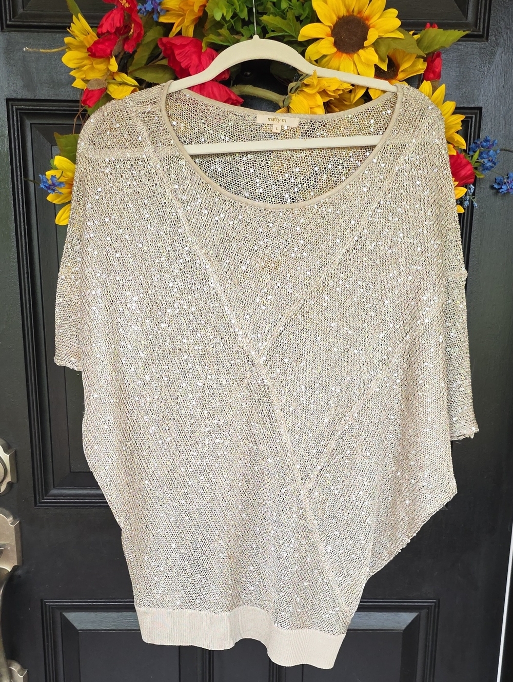 Sparkling Metallic Knit Pullover Top - Neutral Shine